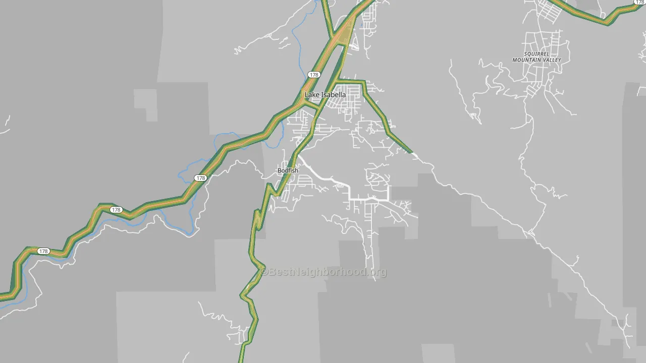 Bodfish, CA Map of Noise Levels in Bodfish