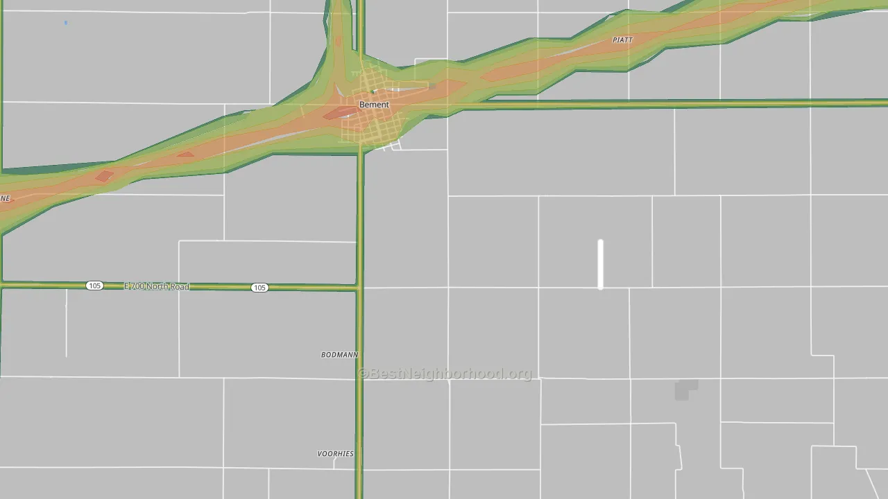 Bodman, IL Map of Noise Levels in Bodman