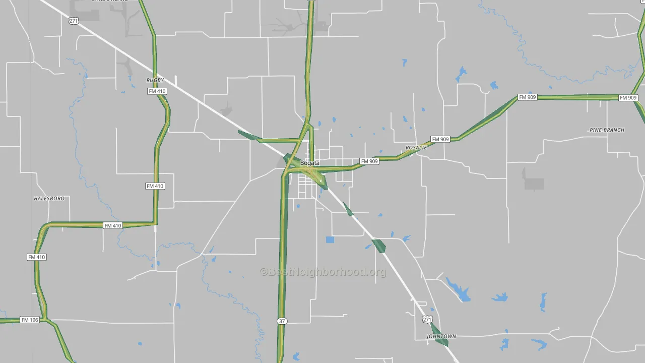 Bogata, TX Map of Noise Levels in Bogata