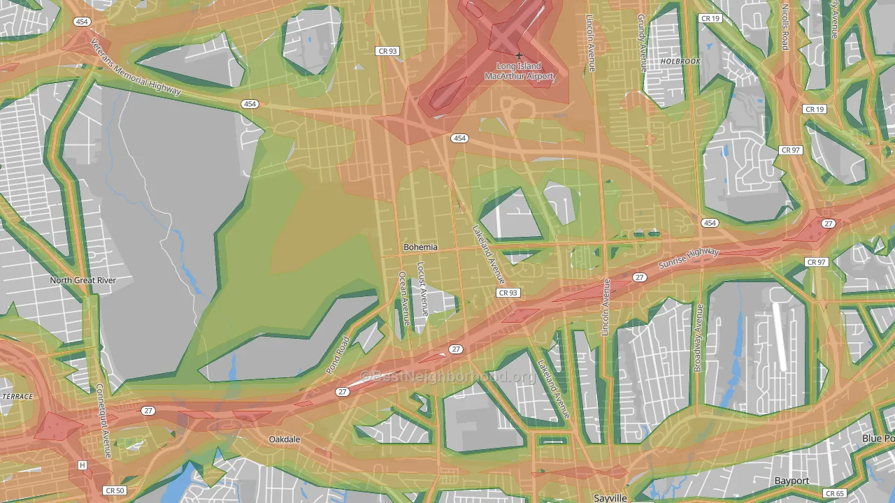 Bohemia, NY Map of Noise Levels in Bohemia