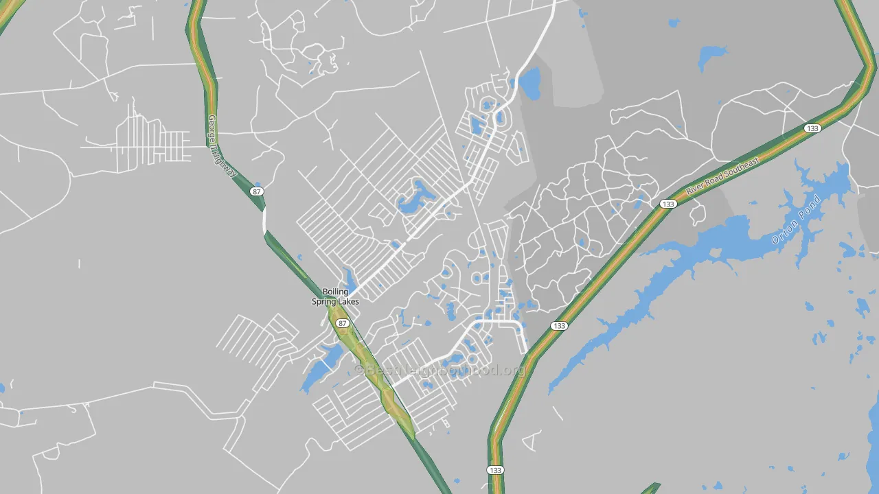 Boiling Spring Lakes, NC Map of Noise Levels in Boiling Spring Lakes