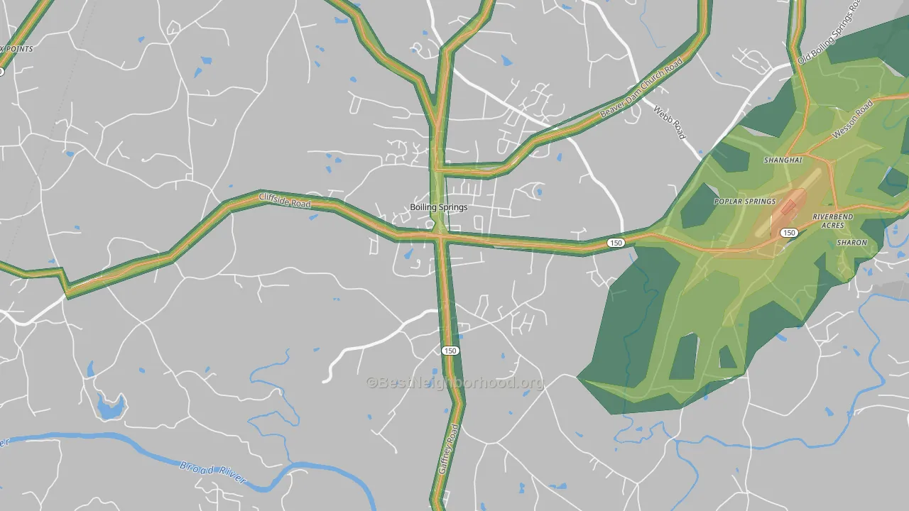 Boiling Springs, NC Map of Noise Levels in Boiling Springs