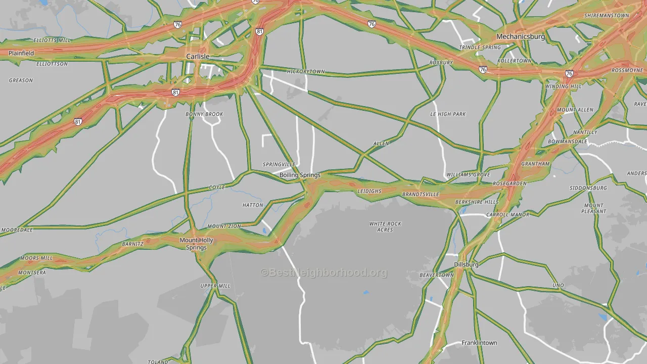 Boiling Springs, PA Map of Noise Levels in Boiling Springs