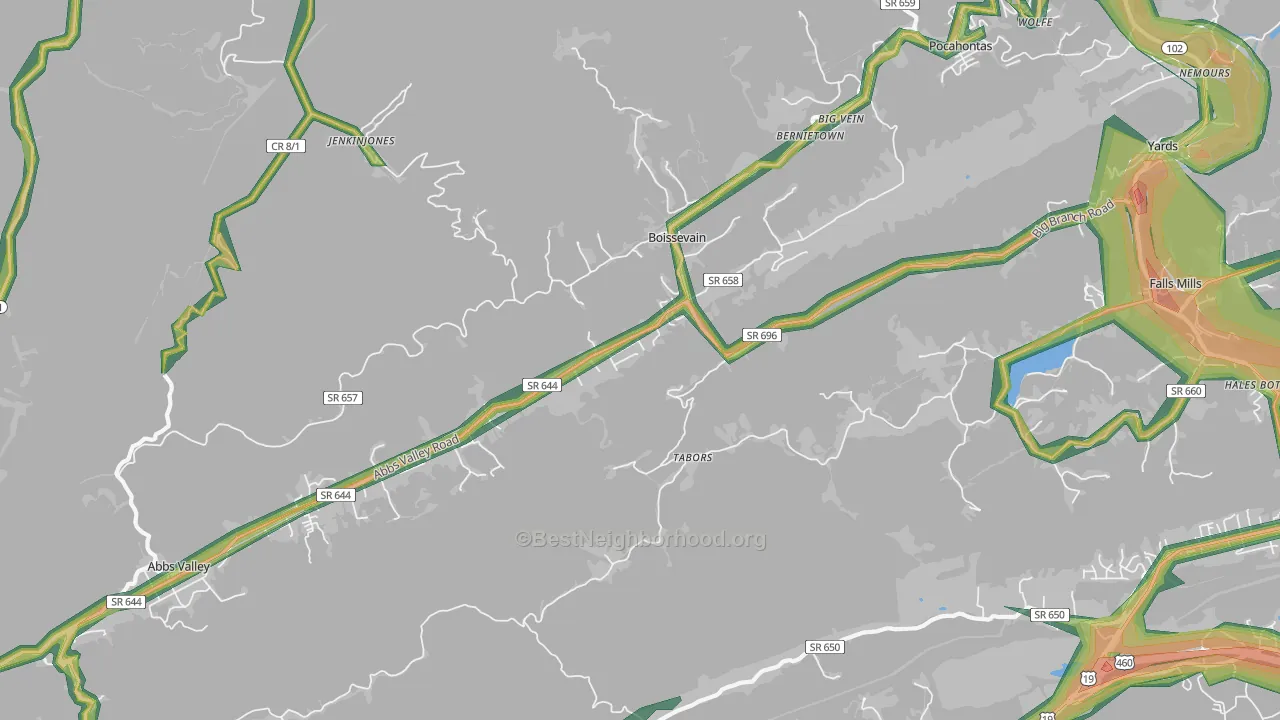 Boissevain, VA Map of Noise Levels in Boissevain