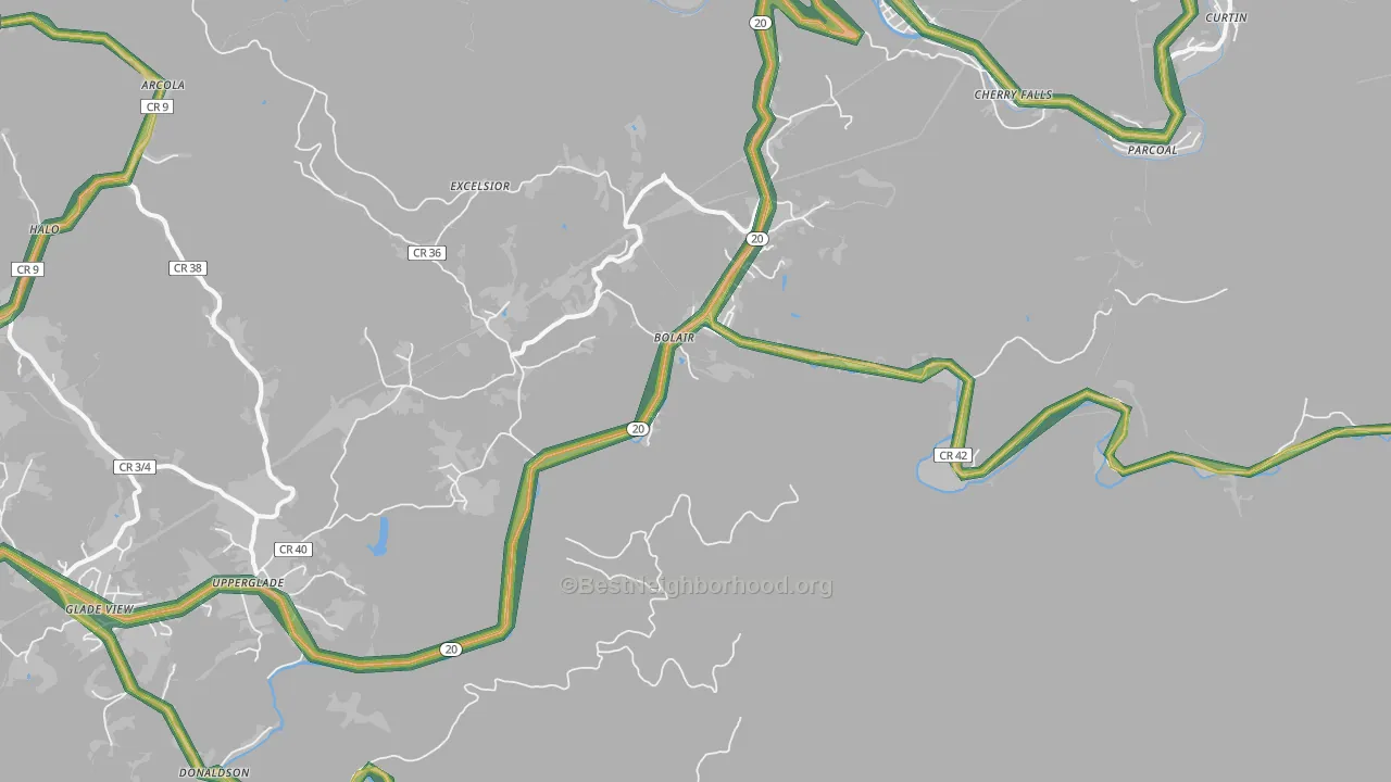 Bolair, WV Map of Noise Levels in Bolair