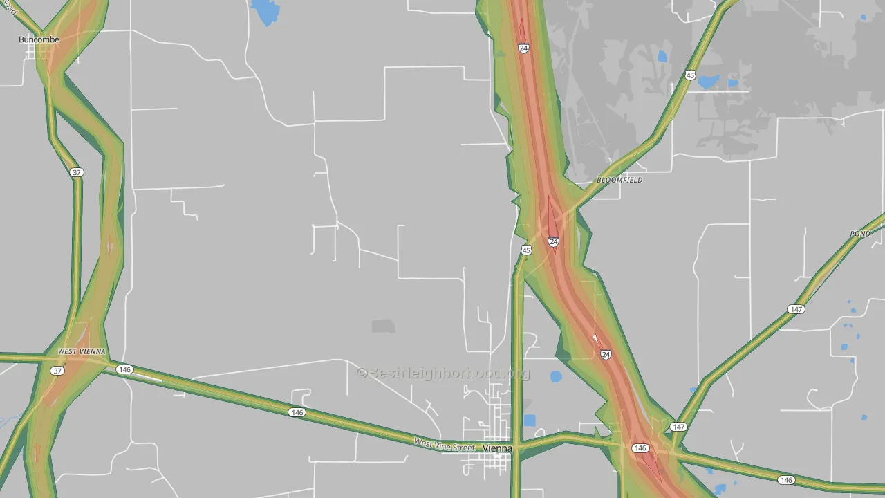 Boles, IL Map of Noise Levels in Boles