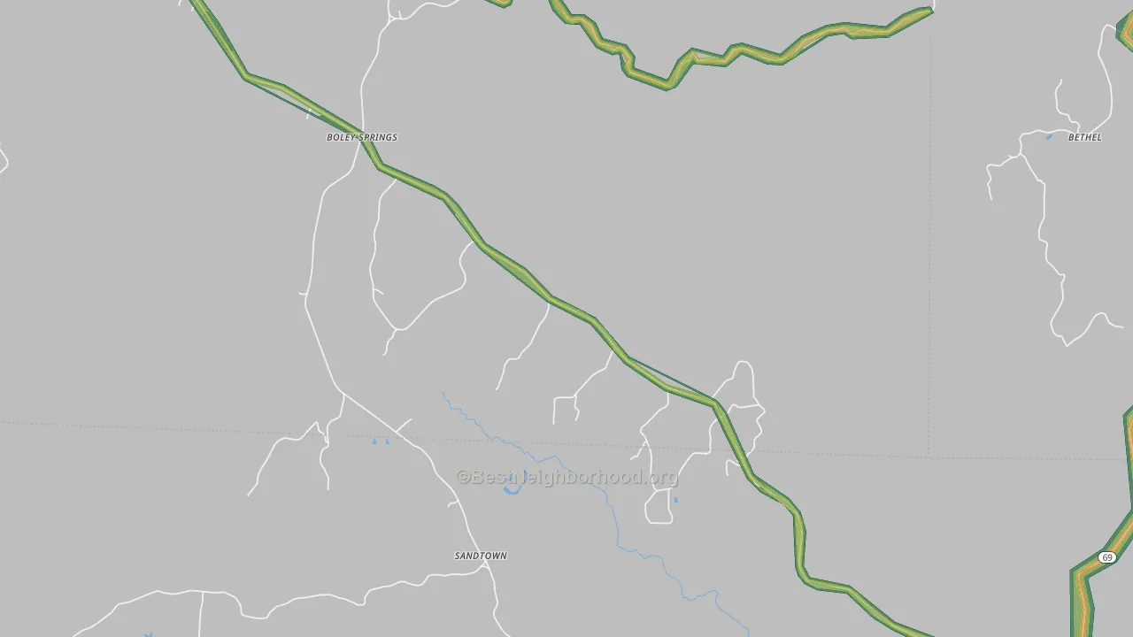 Boley Springs, AL Map of Noise Levels in Boley Springs