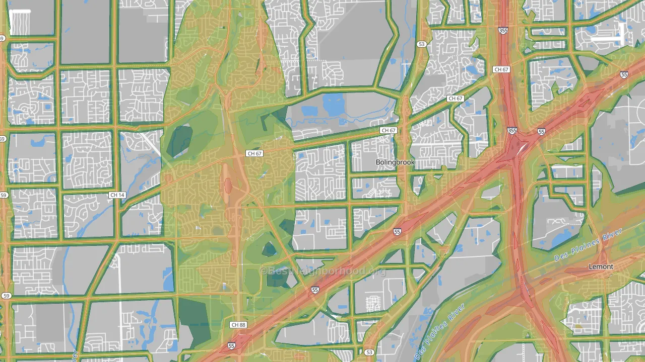 Bolingbrook, IL Map of Noise Levels in Bolingbrook
