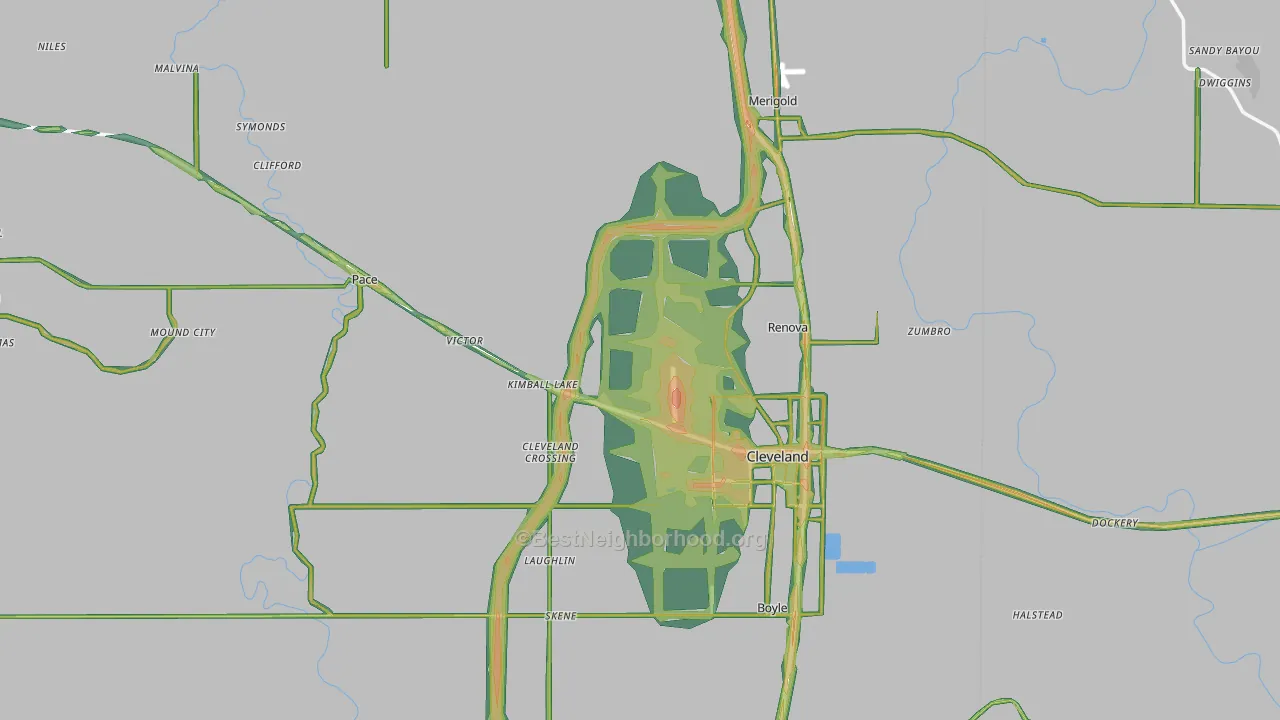Bolivar County, MS Map of Noise Levels in Bolivar County
