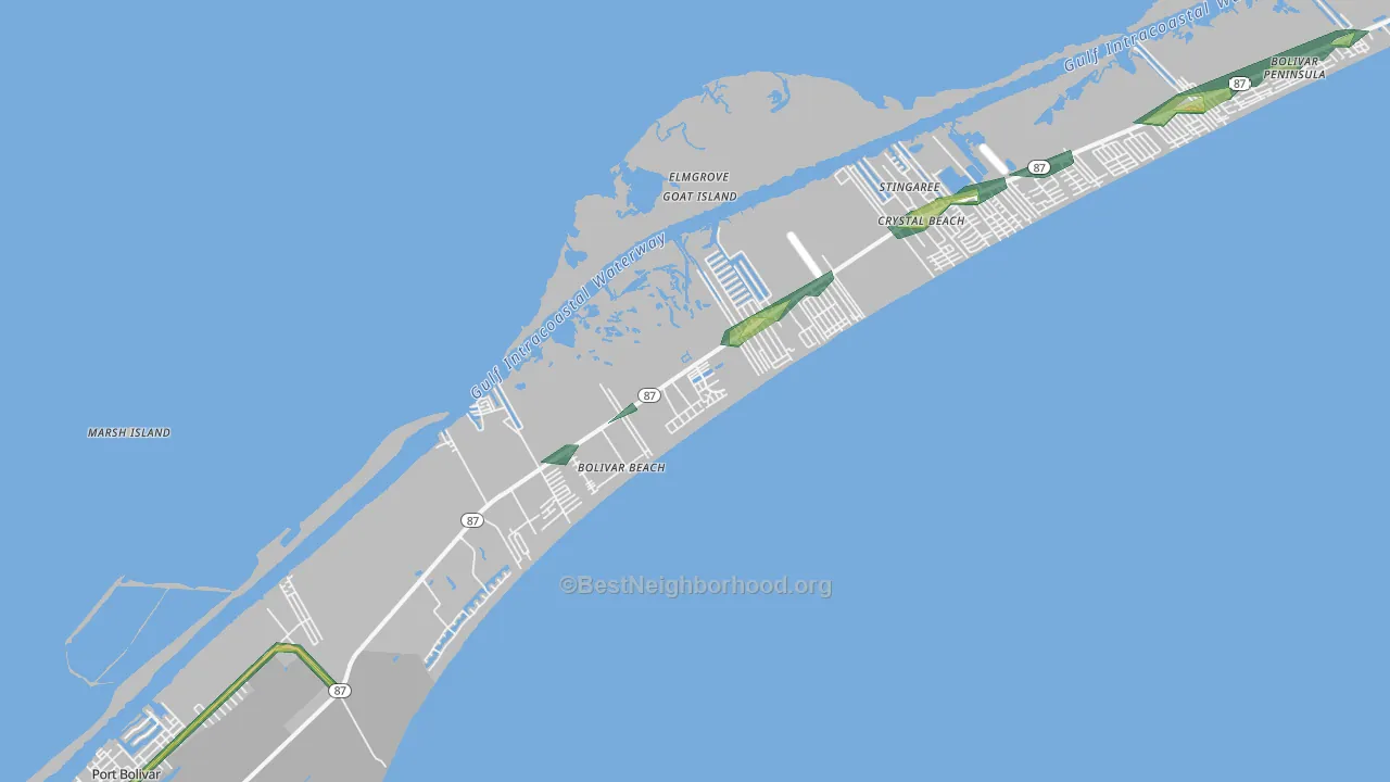 Bolivar Peninsula, TX Map of Noise Levels in Bolivar Peninsula