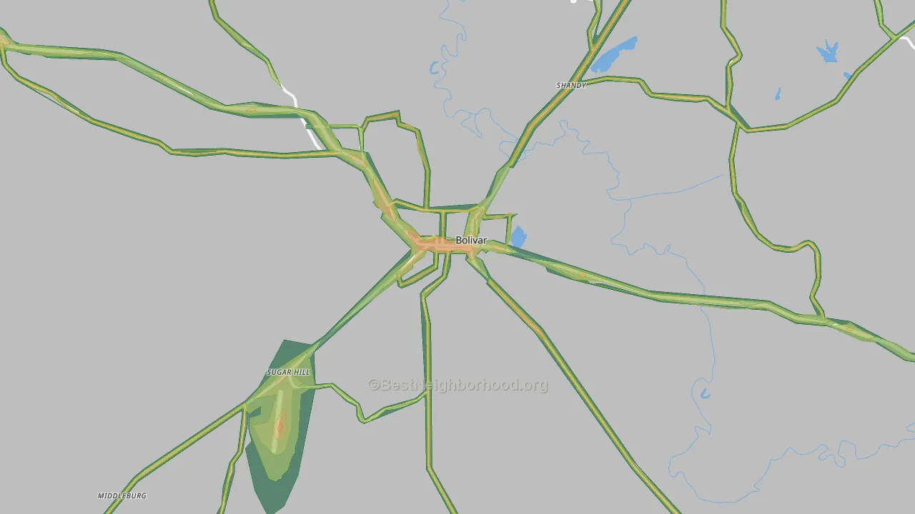 Bolivar, TN Map of Noise Levels in Bolivar