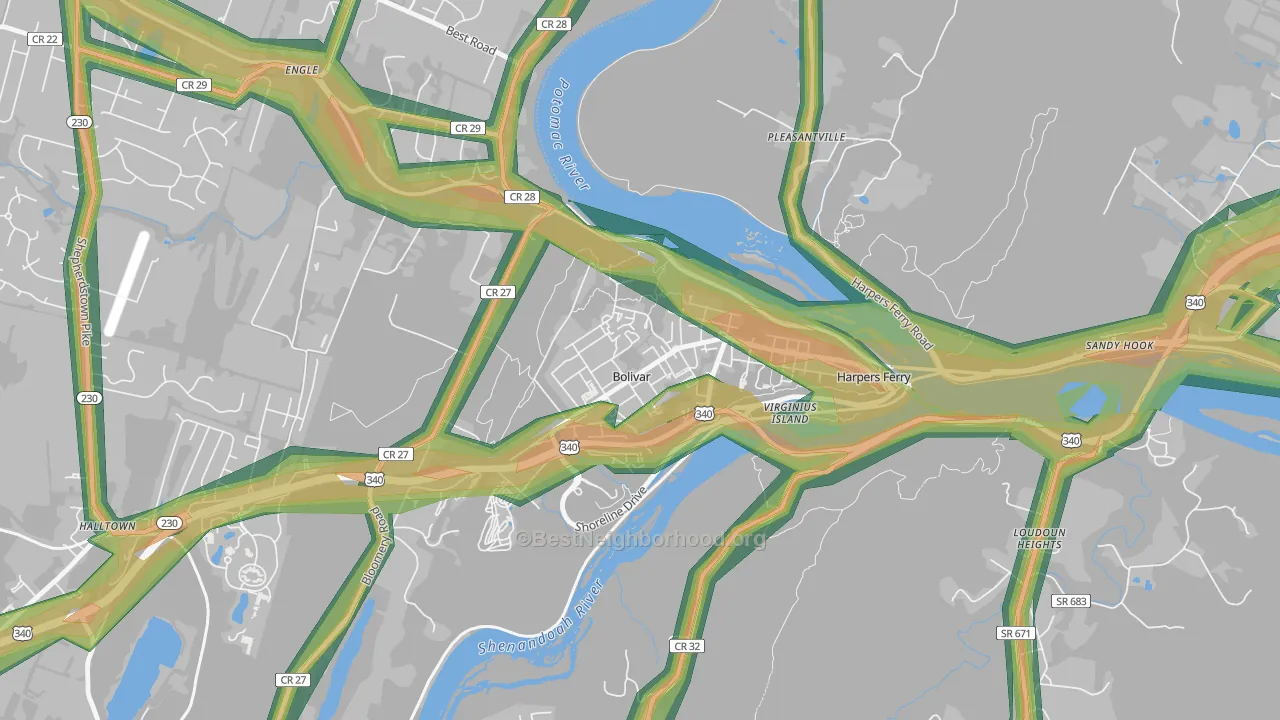 Bolivar, WV Map of Noise Levels in Bolivar