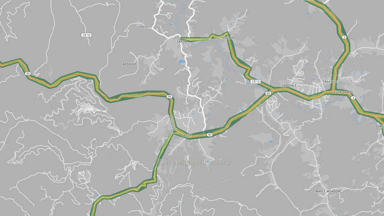 Bolt, WV Map of Noise Levels in Bolt