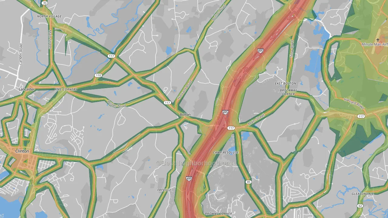 Bolton, MA Map of Noise Levels in Bolton
