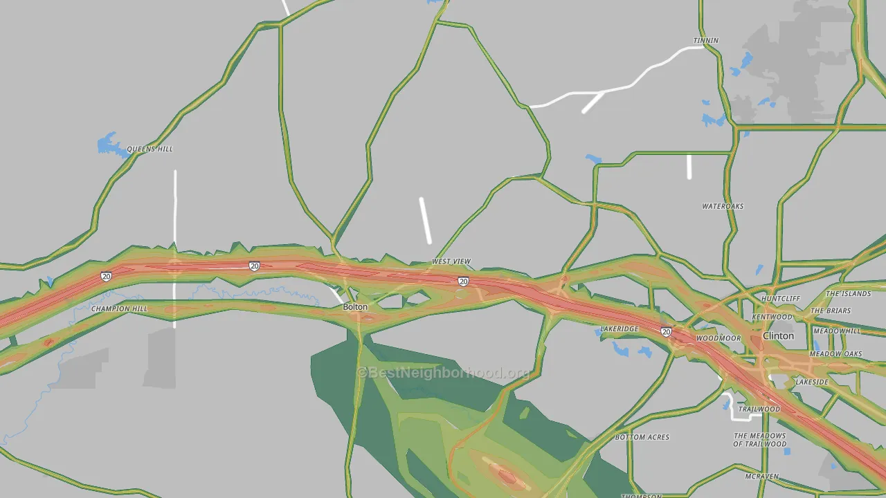 Bolton, MS Map of Noise Levels in Bolton