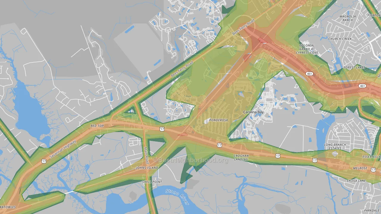 Boltons Landing, Charleston, SC Map of Noise Levels in Boltons Landing