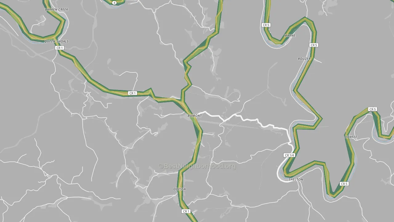 Bomont, WV Map of Noise Levels in Bomont