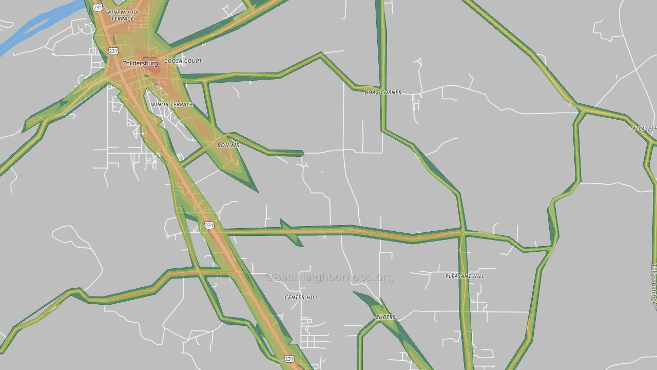 Bon Air, AL Map of Noise Levels in Bon Air