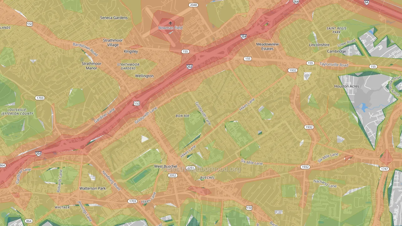 Bon Air, Louisville, KY Map of Noise Levels in Bon Air
