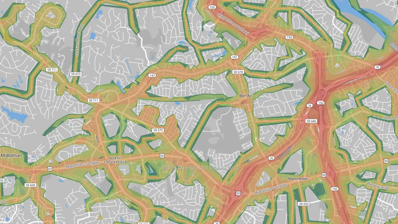Bon Air, VA Map of Noise Levels in Bon Air