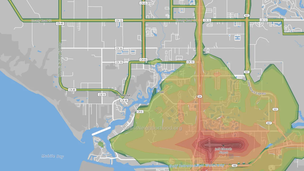 Bon Secour, AL Map of Noise Levels in Bon Secour