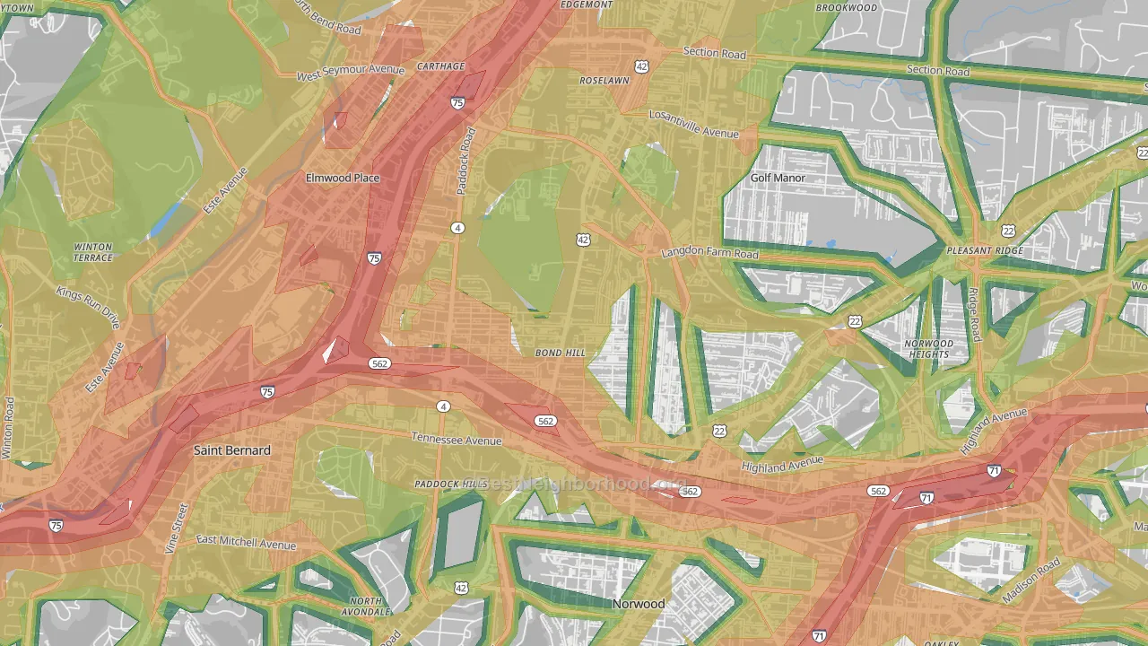 Bond Hill, Cincinnati, OH Map of Noise Levels in Bond Hill