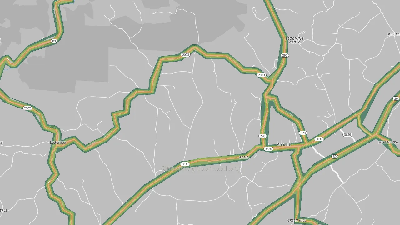Bond, KY Map of Noise Levels in Bond