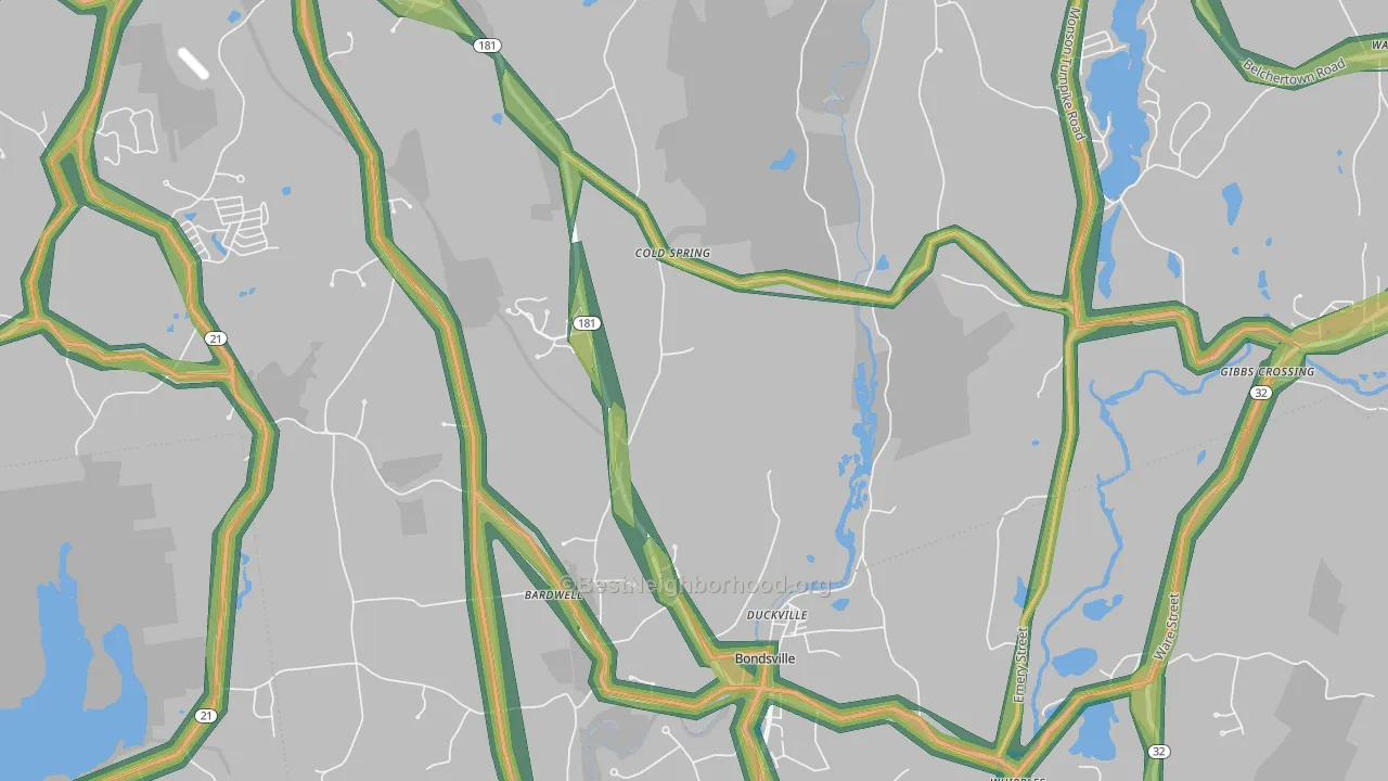 Bondsville, MA Map of Noise Levels in Bondsville