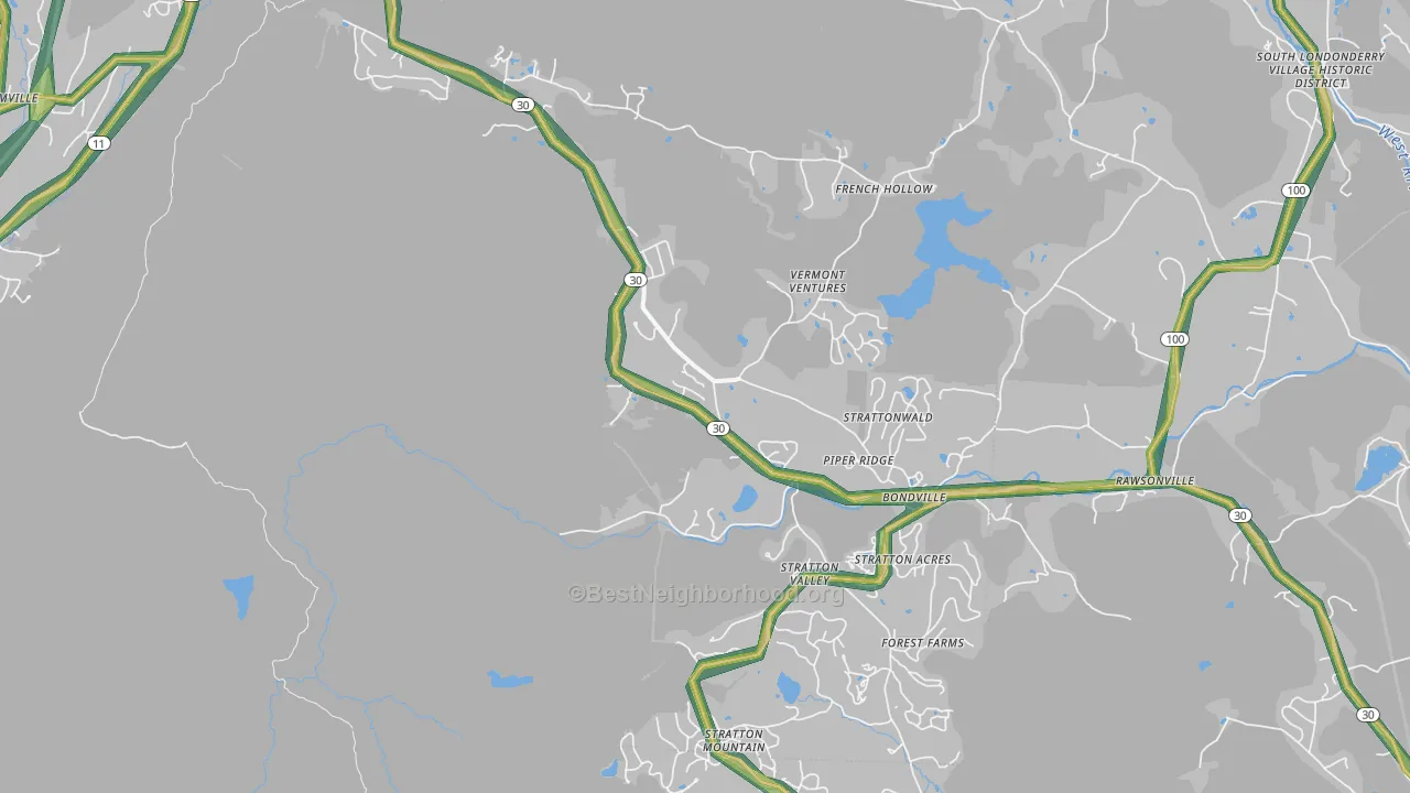 Bondville, VT Map of Noise Levels in Bondville