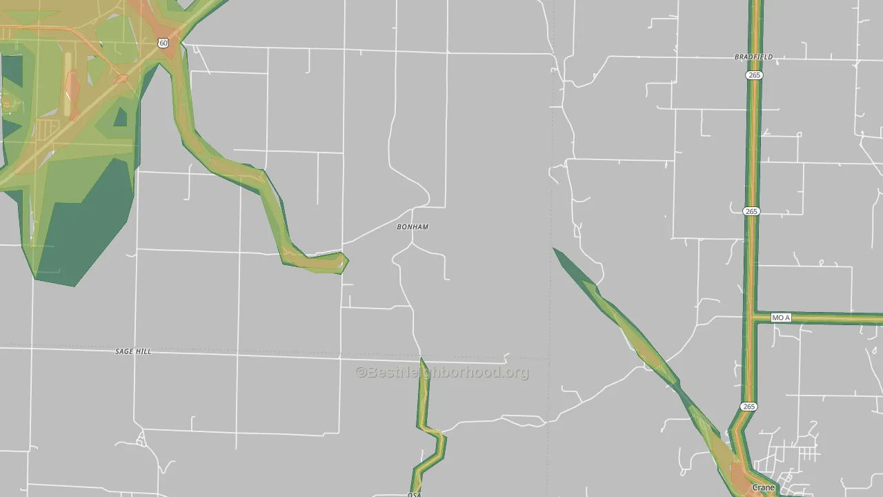 Bonham, MO Map of Noise Levels in Bonham