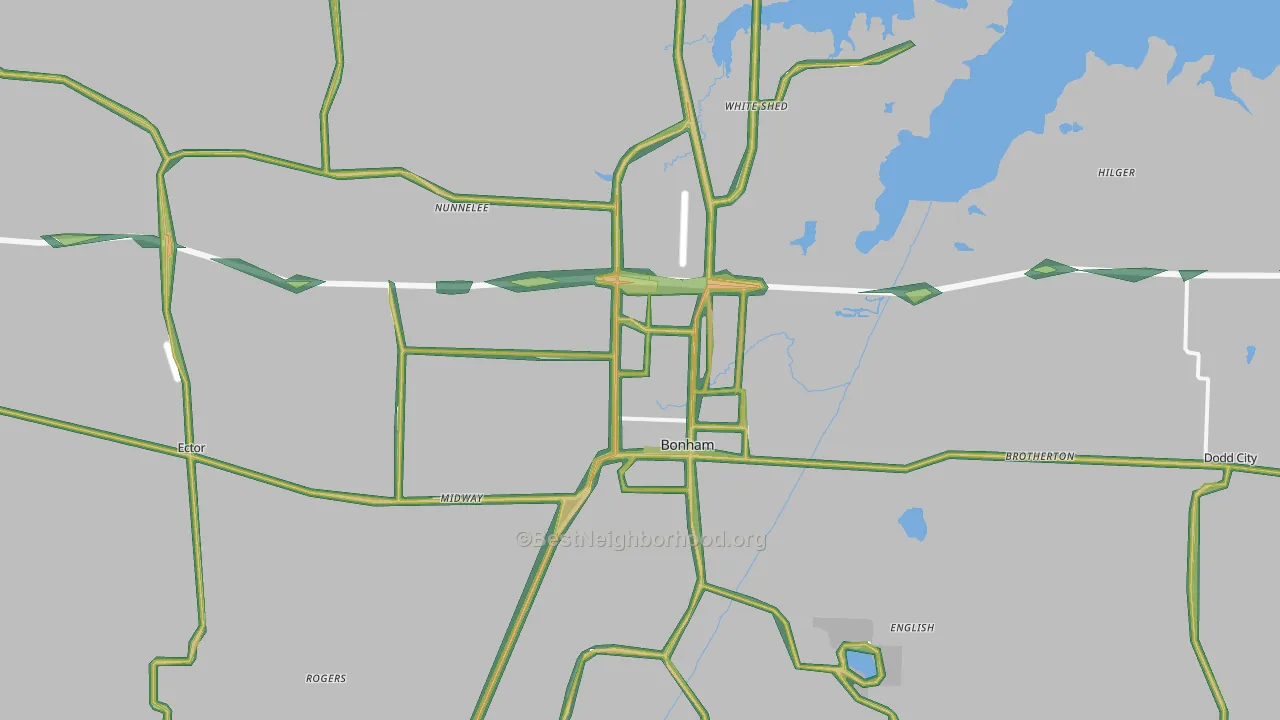 Bonham, TX Map of Noise Levels in Bonham