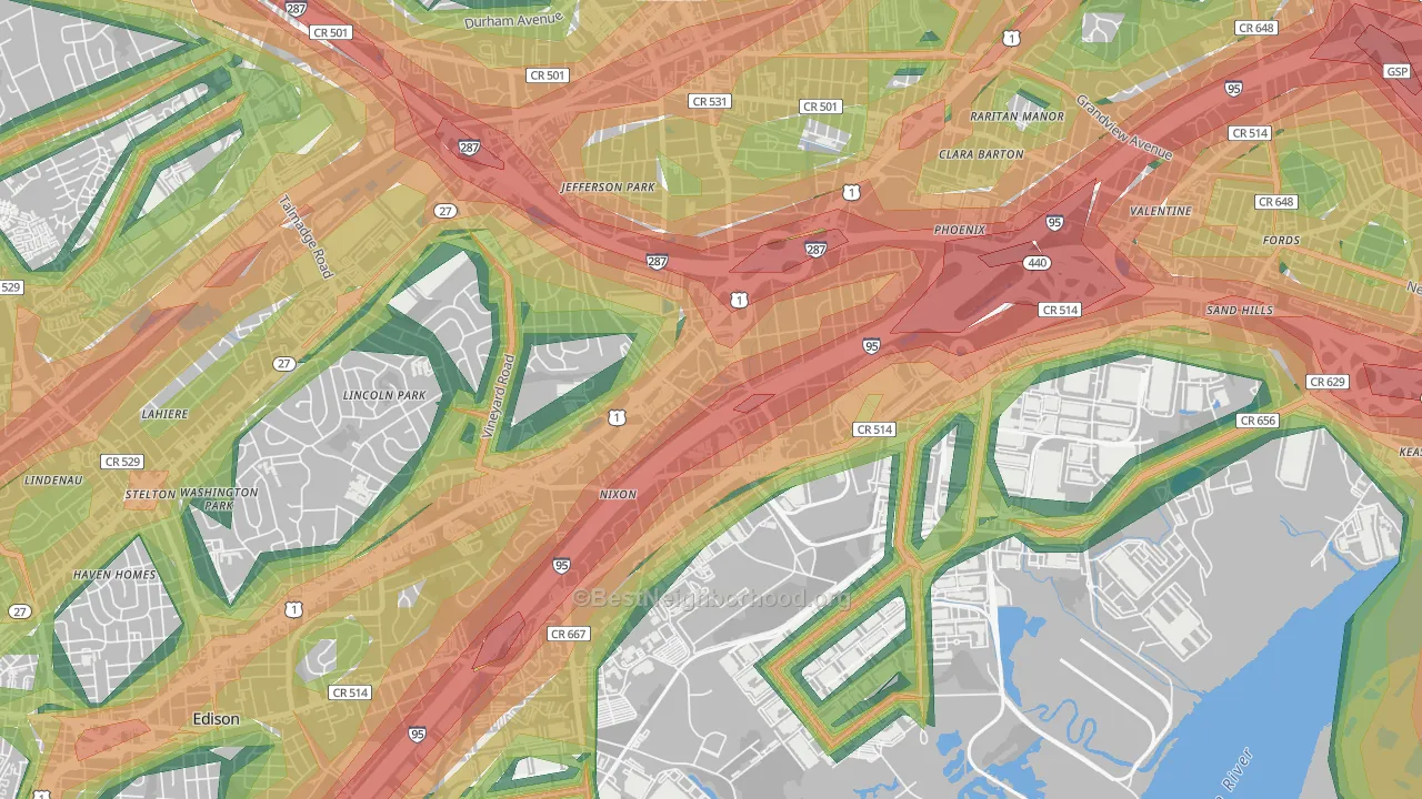 Bonhamtown, Edison, NJ Map of Noise Levels in Bonhamtown