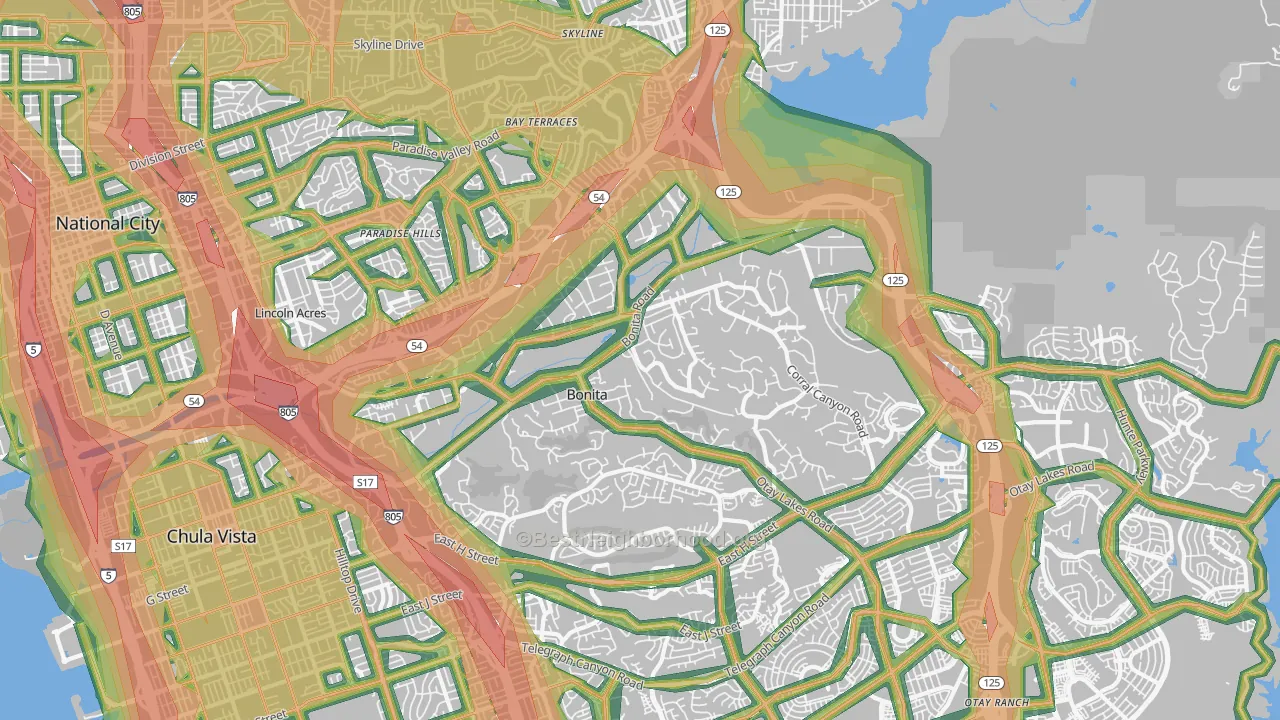 Bonita, CA Map of Noise Levels in Bonita