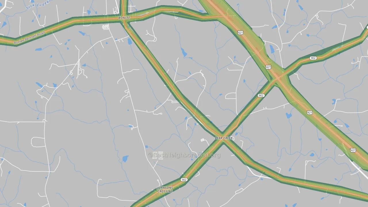 Bonlee, NC Map of Noise Levels in Bonlee