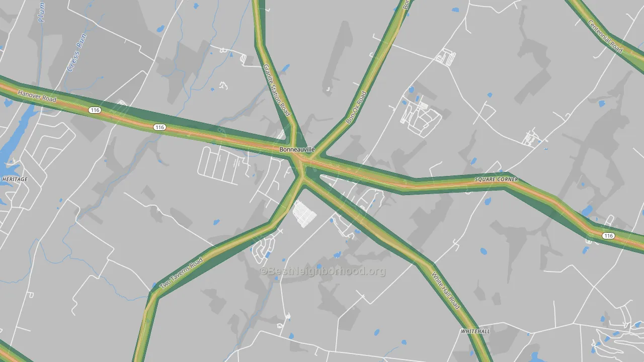 Bonneauville, PA Map of Noise Levels in Bonneauville