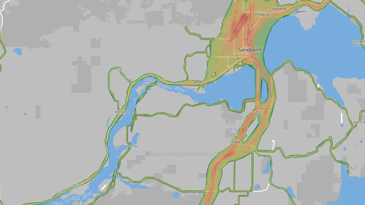 Bonner County, ID Map of Noise Levels in Bonner County