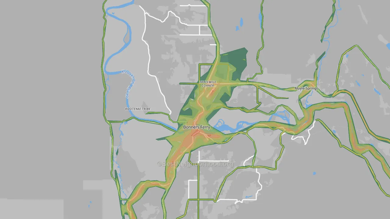 Bonners Ferry, ID Map of Noise Levels in Bonners Ferry
