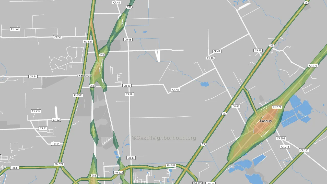 Bonney, TX Map of Noise Levels in Bonney