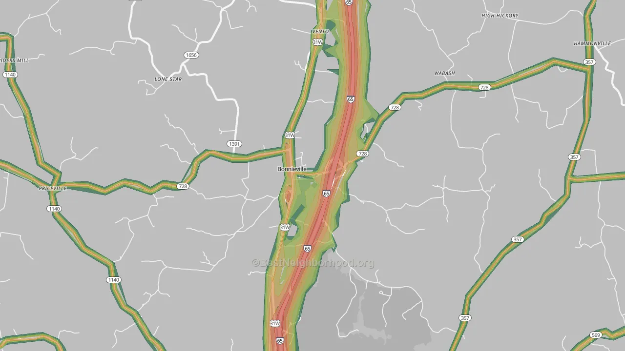 Bonnieville, KY Map of Noise Levels in Bonnieville