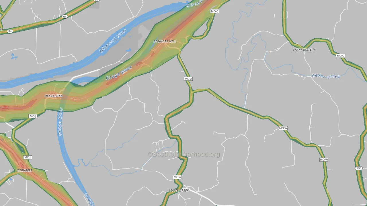 Bonnots Mill, MO Map of Noise Levels in Bonnots Mill