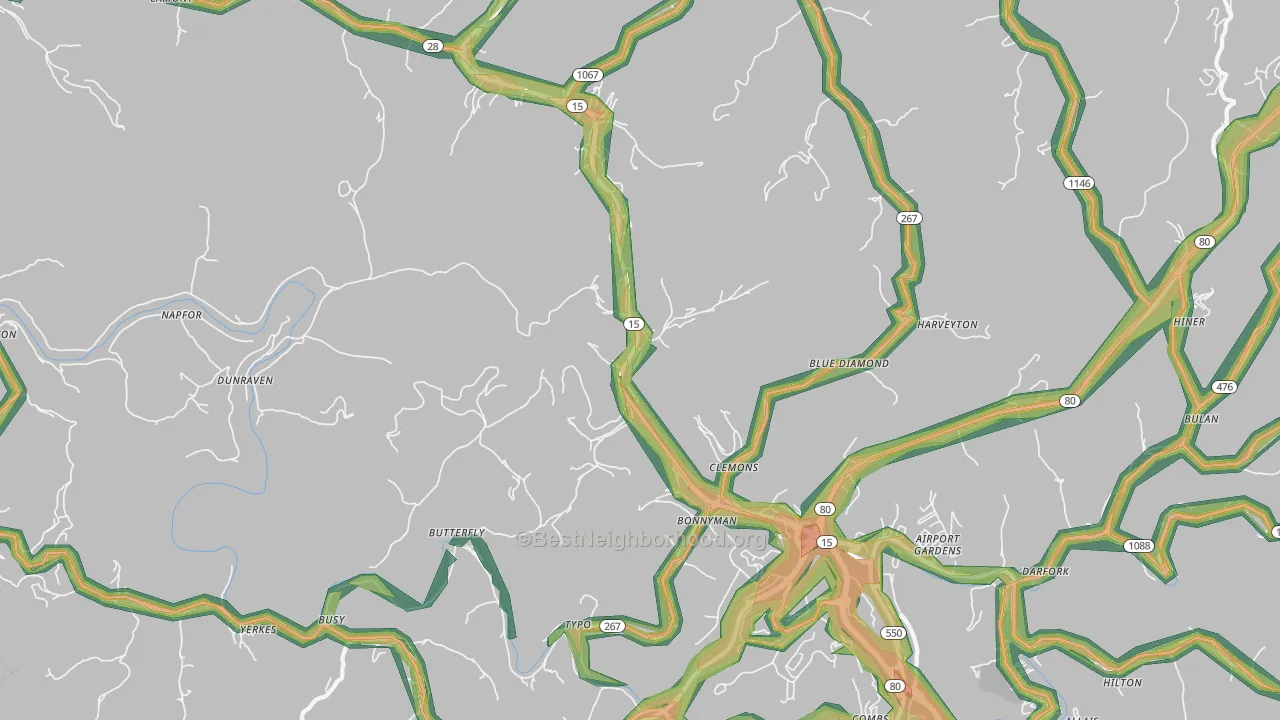 Bonnyman, KY Map of Noise Levels in Bonnyman
