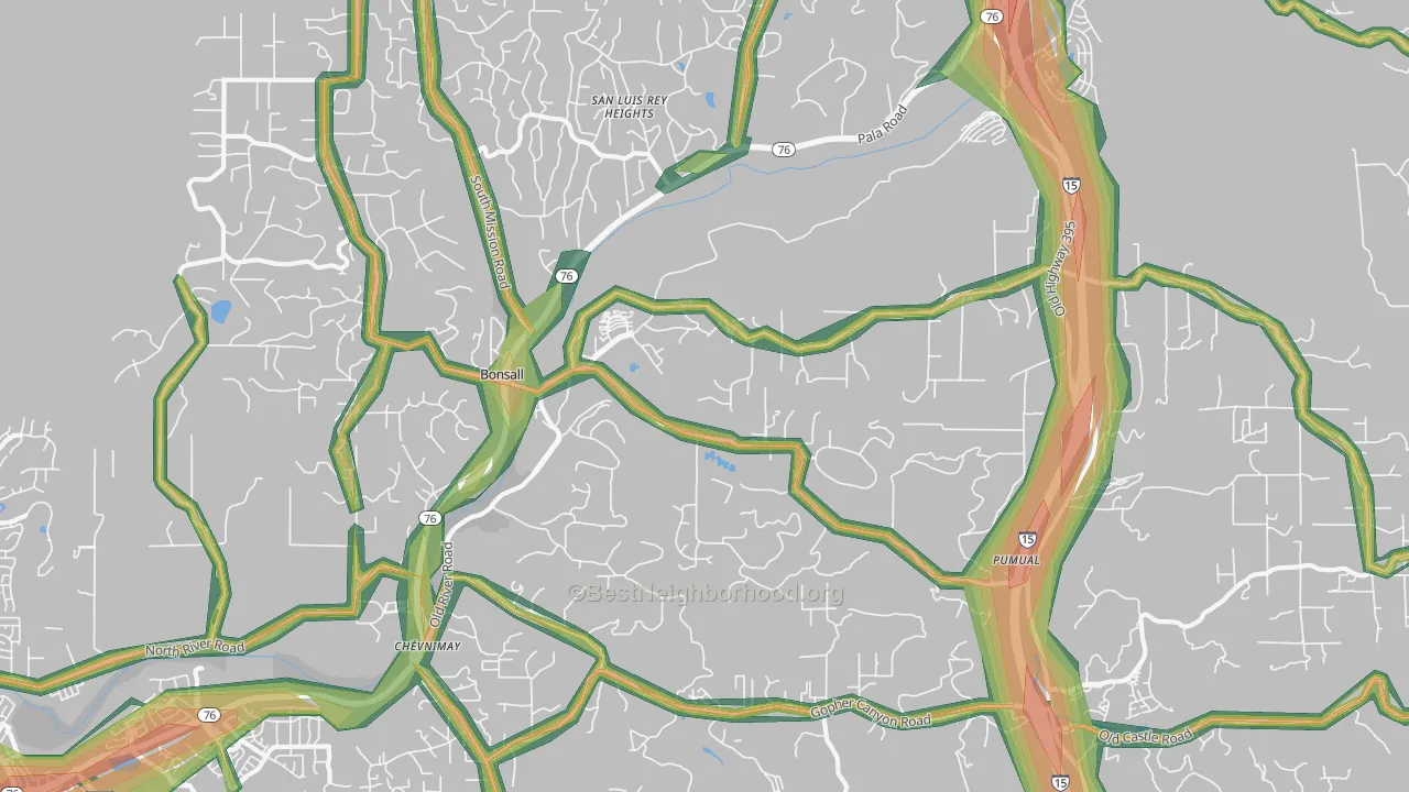 Bonsall, CA Map of Noise Levels in Bonsall