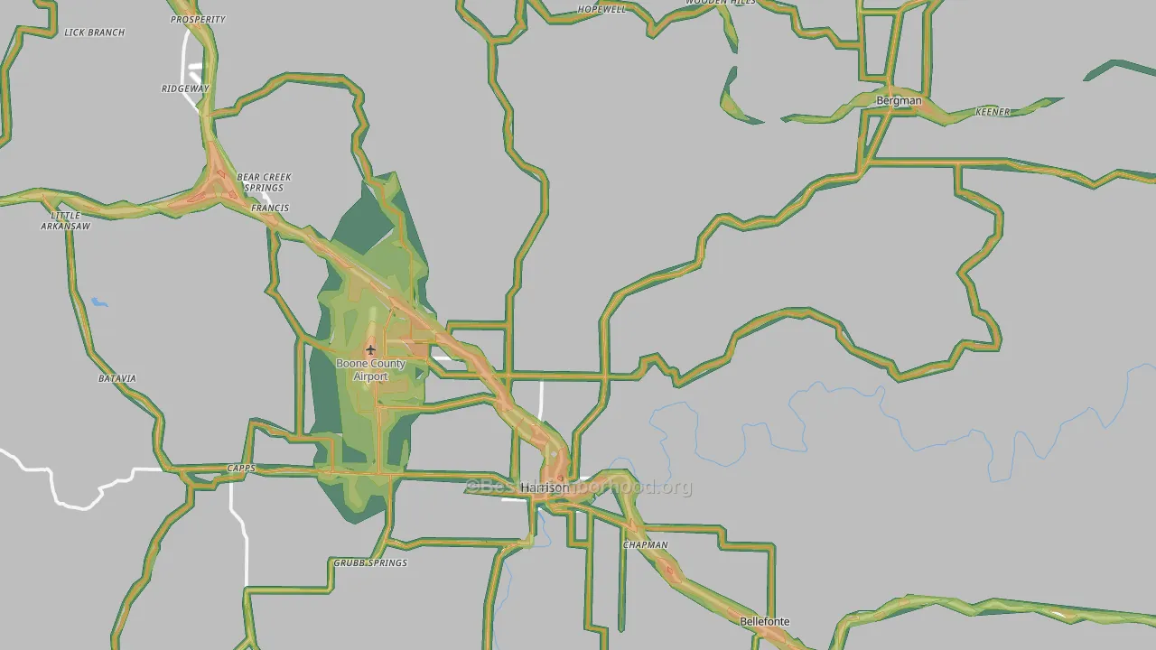 Boone County, AR Map of Noise Levels in Boone County