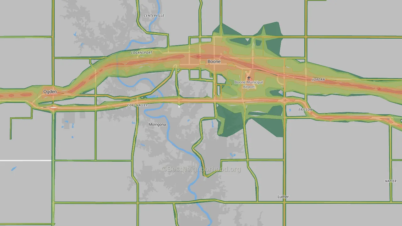 Boone County, IA Map of Noise Levels in Boone County