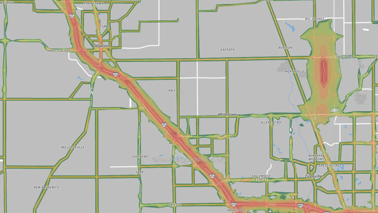 Boone County, IN Map of Noise Levels in Boone County