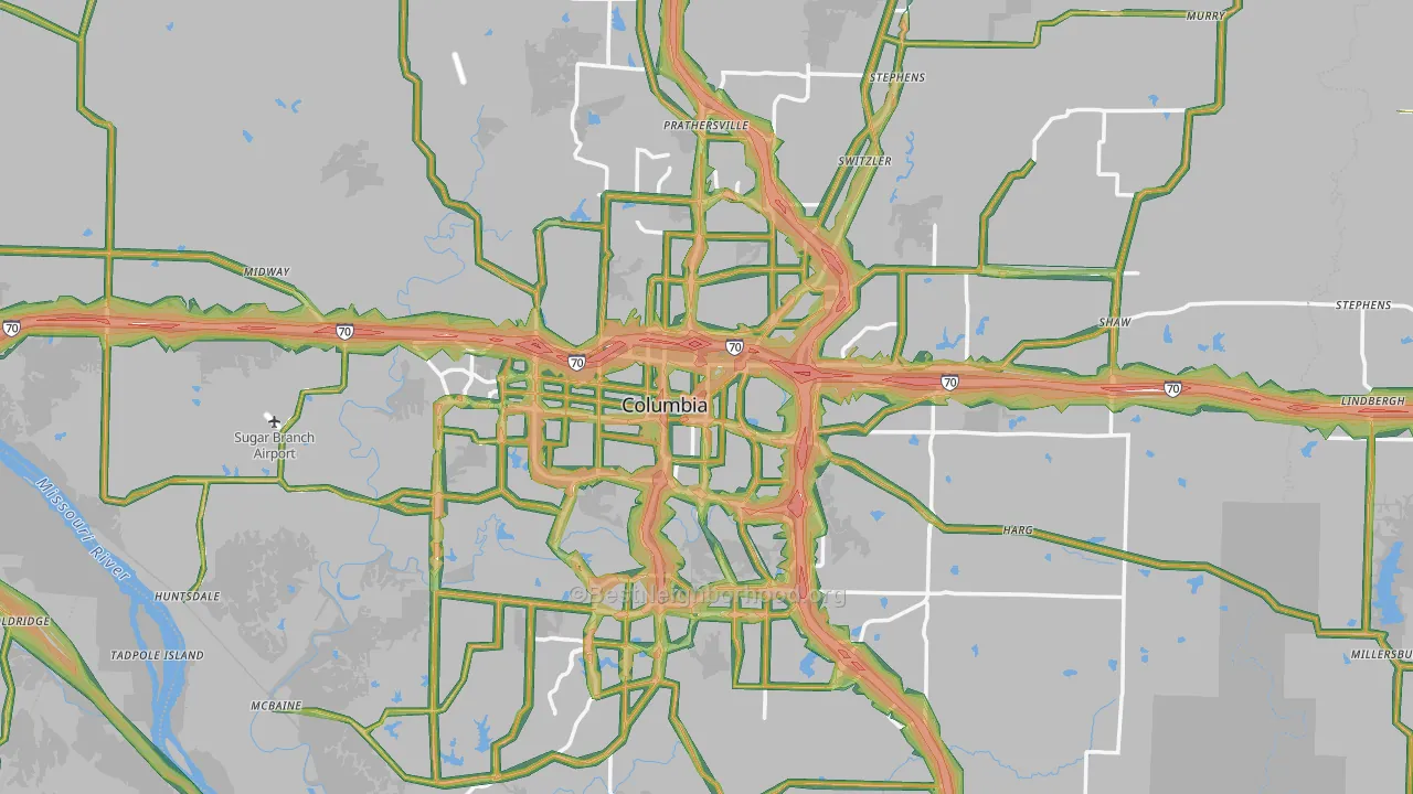 Boone County, MO Map of Noise Levels in Boone County