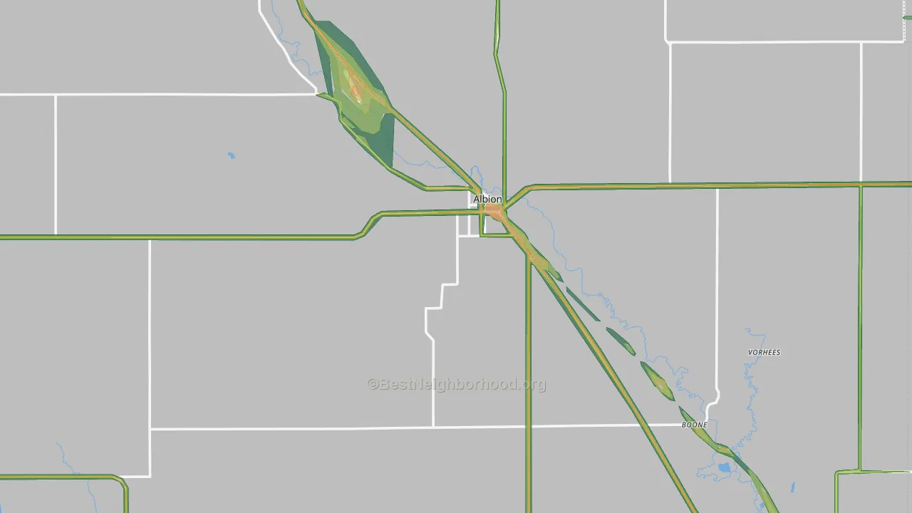 Boone County, NE Map of Noise Levels in Boone County