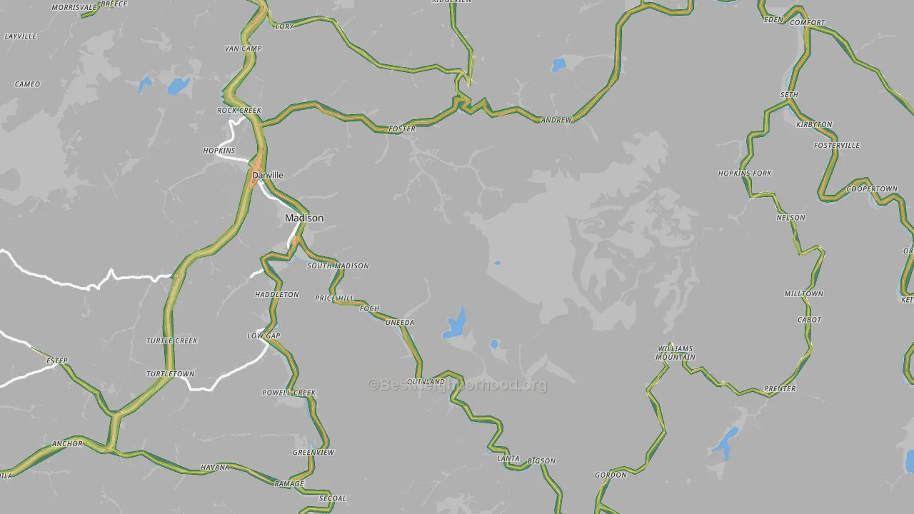 Boone County, WV Map of Noise Levels in Boone County