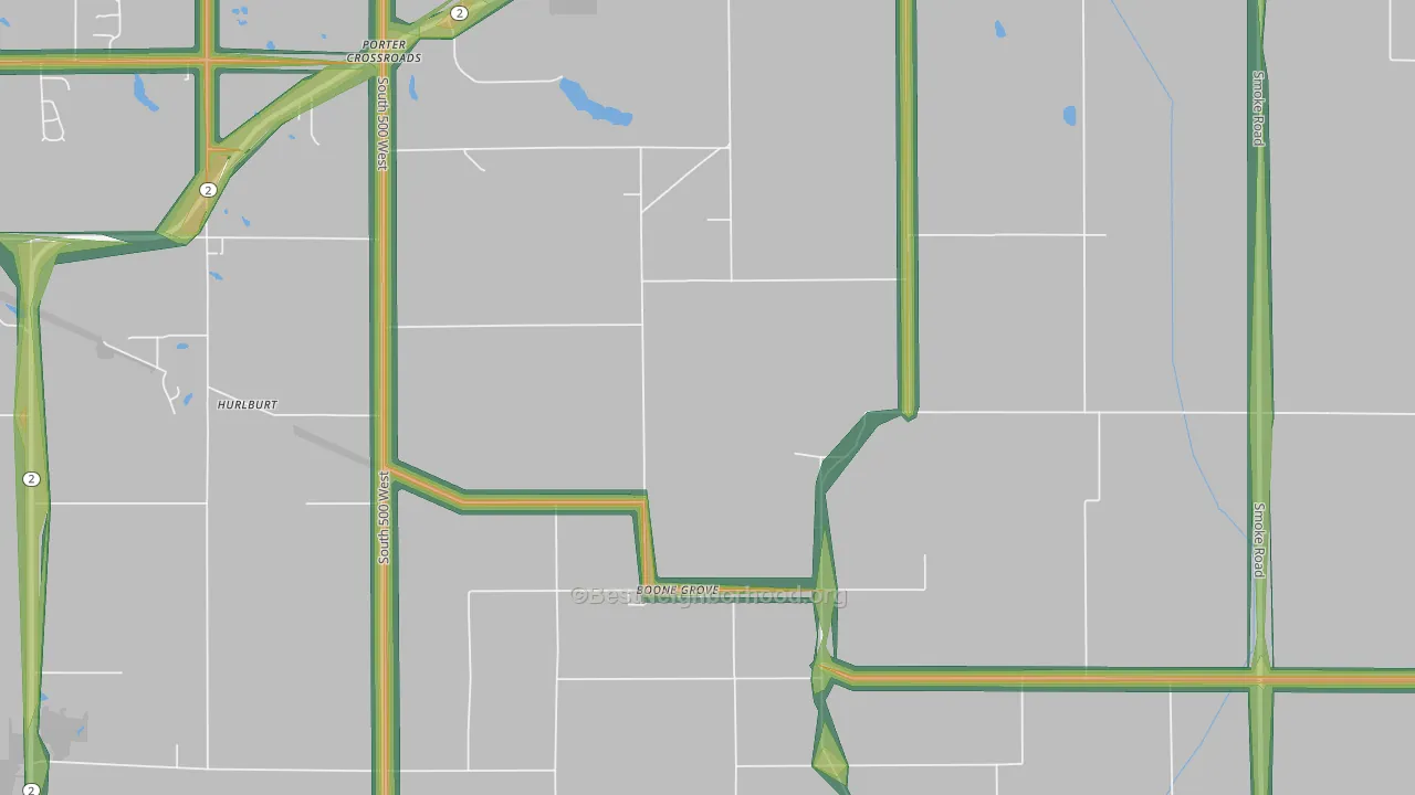 Boone Grove, IN Map of Noise Levels in Boone Grove