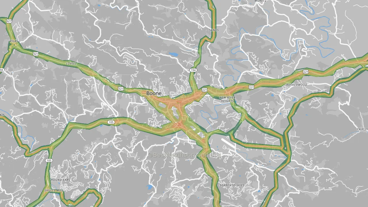 Boone, NC Map of Noise Levels in Boone